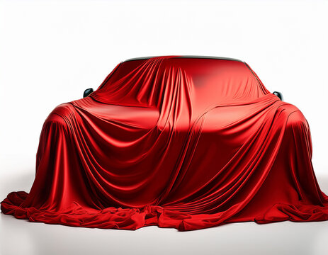 red fabric draping over an automobile isolated a white background