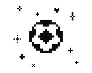 Y2k inspired football sticker in pixel art. Pixels soccer ball. Mood of 90's. 8 bit retro style sport vector illustration. Trendy geometric shape. Game abstract football icon