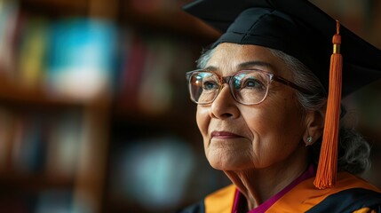 Fototapeta premium A person continuing their education later in life, overcoming obstacles like age, work, and family commitments, showcasing the resilience in lifelong learning