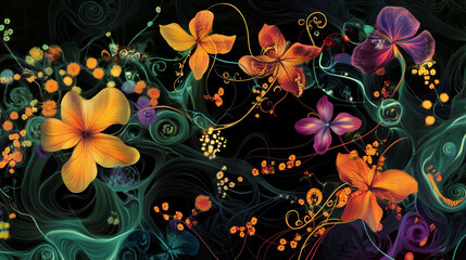 tangled design, black background art