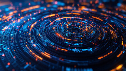 Digital mind concept. Abstract cyber synthetics 3D illustration. Funnel, whirlpool, big data flow. High-tech analytics and business strategy