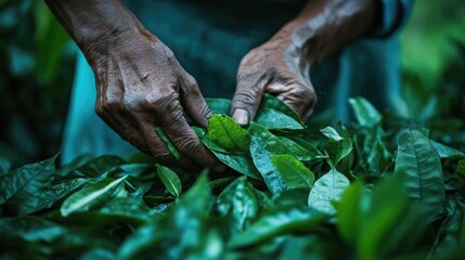 . A close-up of patha leaves being harvested, capturing the essence of nature