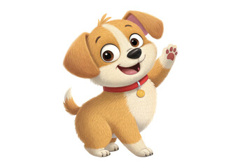 Fototapeta premium Cute Happy Puppy Waving 3D Cartoon isolated on transparent background - generated by ai