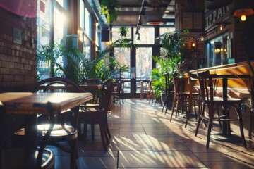 interior of a empty cafe in the city