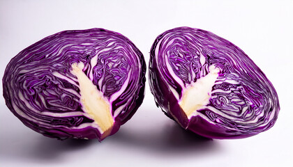 Obraz premium fresh half cut purple cabbage on isolated background vibrant red cabbage vegetable with intricate layers organic healthy food rich in antioxidants and vitamins