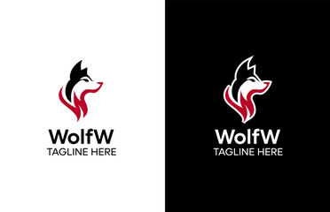 Wolf Letter W Initial Arrow Tail Negative Space Logo Template