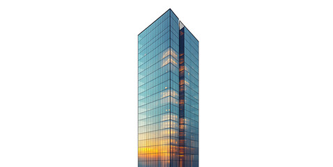 3D minimalist glass office tower with a sharp rectangular profile,  Perfect for city skylines and architectural renderings. Isolated on transparent background.
