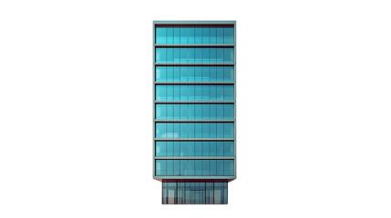 3D minimalist urban skyscraper with a streamlined rectangular shape, Suitable for real estate and corporate presentations. Isolated on transparent background.