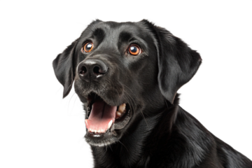 black Dog a shocked expressionon with wide eyes and an open mouth on isolated transparent  background - generated by ai