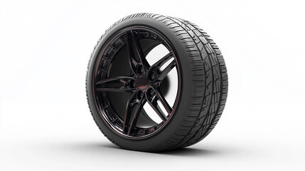 Obraz premium Black alloy wheel with performance tire on white background