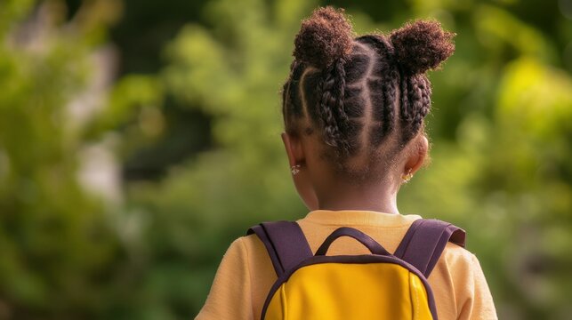 African American girl first day of school year