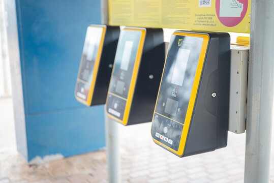 March 30, 2025, Gdansk Poland, transport balletomat Fala device for purchasing tickets and paying for travel in public transport