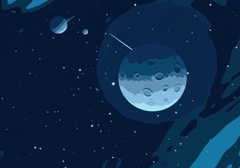 Artistic depiction of a moon and planets in a starry night sky