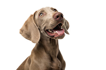 Brown weimaraner young dog is posing. Cute, happy crazy dog headshot smiling isolated on transparent background-generated by ai