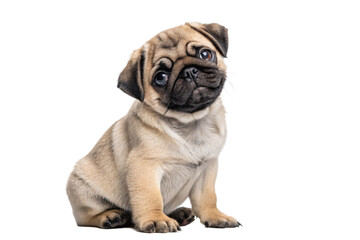 Obraz premium Pug puppy sitting isolated on transparent background - generated by ai