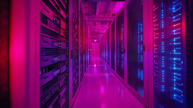 Blockchain in global digital network, quantum computer, nanotechnological circuit, high-tech processor and cybertechnology. 3D illustration of nanostructured data blocks in a secure server