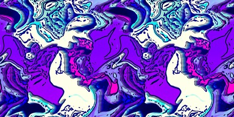 Modern marbled boho seamless border pattern. Funky wavy fashion background banner design. Painterly swirl effect for summer retro 80s vibes wash tape blue pink trim.