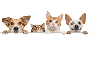 Dogs and Cats Peeking Over Web Banner Extracted isolated on transparent background-generated by ai
