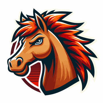 "Logotipo de mascote de cavalo em estilo cartoon sobre fundo branco, desenhado como um emblema vetorial vibrante. Ilustra&ccedil;&atilde;o em formato EPS10, ideal para marcas, equipes esportivas ou projetos gr&aacute;fico