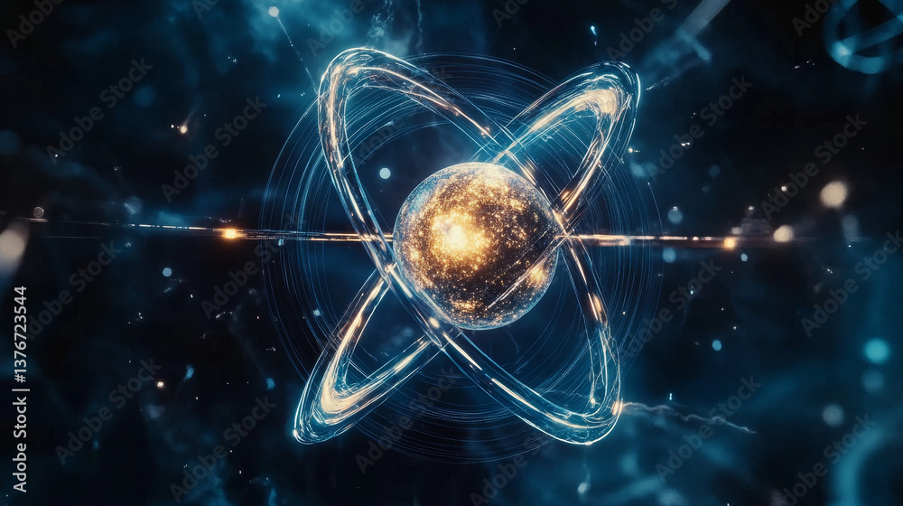 Poster nanocomputer. atom, structure and research. artificial intelligence and scientific discoveries. 3d i