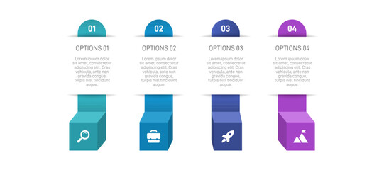Horizontal progress bar featuring 4 arrow-shaped elements, symbolizing the four stages of business strategy and progression. Clean timeline infographic design template. Vector for presentation