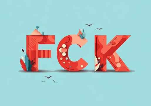 Colorful and playful letters FCK with artistic floral elements