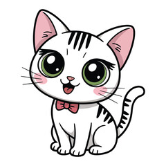 Cute Cartoon Cat with Bow Tie and Big Eyes for Kids