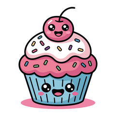 Cute Cartoon Cupcake with Cherry and Sprinkles for Kids