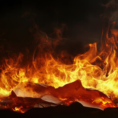 Fototapeta premium A vibrant display of intense flames engulfing an object against a dark and smoky background scene view