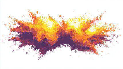 A pixelated 8-bit explosion effect with bright orange and yellow burst isolated on a white background