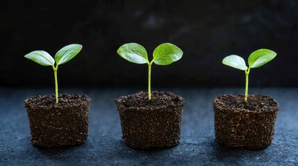 Growing green seedling development in pots indoor environment macro view nature's growth concept