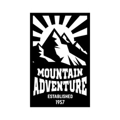 Hiking, mountains exploration labels and emblems. Vector illustration.