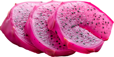 Sliced dragon fruit, pink color on transparent background PNG file