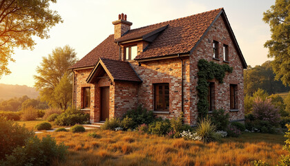 Charming brick house in sunny countryside, eco-friendly design