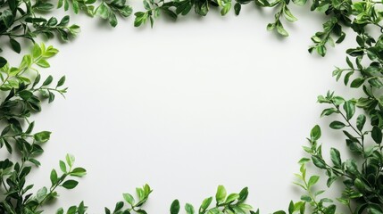 Naklejka premium Green leaves frame on white background.