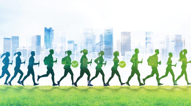 Futuristic city skyline enhancing employee well-being through business wellness initiatives infographic