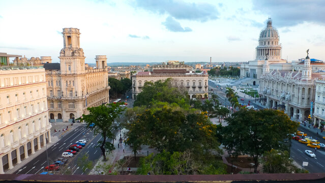 A cityscape of the city of Havana, Cuba as seen from the Iberostar Hotel in Parque Central.