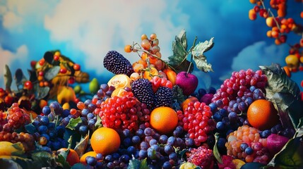 Fototapeta premium Close-up of assorted colorful berries in daylight