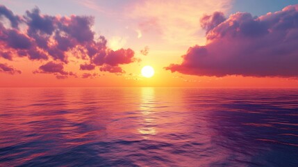 Tranquil ocean sunset with pink and orange reflections