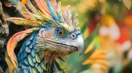 Obraz premium Fantasy bird with colorful feathers in exotic forest