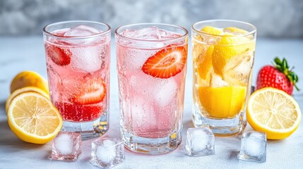 Enjoying refreshing pink strawberry lemonade on a minimalist white surface