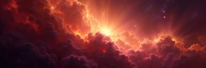 Fiery Cloudscape with Celestial Light Display