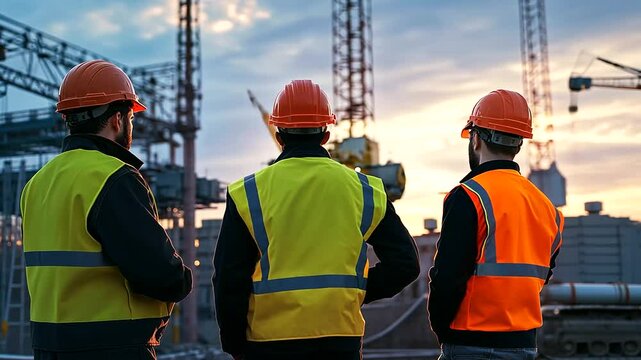 A team of electrical engineers performing a detailed inspection of transformer bushings and high-voltage connections, their reflective vests glowing against the backdrop of heavy e