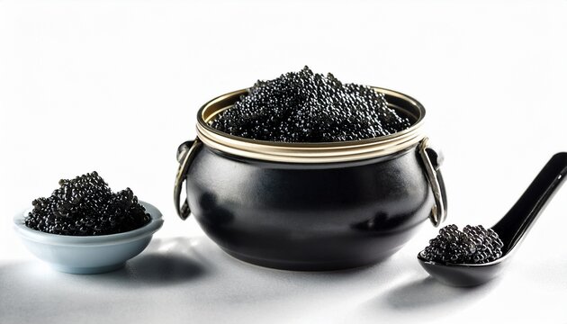 black lumpfish caviar in a small pot and spoon