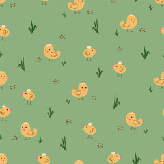 Chick seamless pattern. Easter and farm concept. Elegant vector texture for textile design, wrapping paper, poster and children design