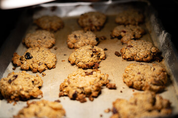 oatmeal cookies baked, resting over steel tray