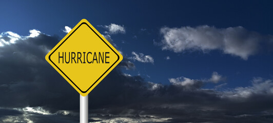  danger,caution,Hurricane Idalia warning sign against a powerful stormy background with copy space. Dirty and angled sign with cyclonic winds add to the drama.hurricane season sign on cloudy backgroun