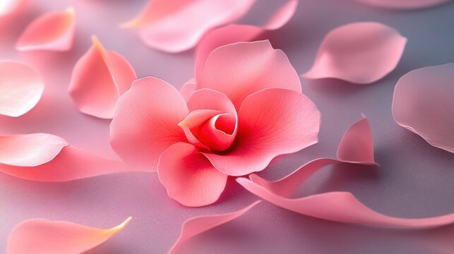 Abstract floral design with petals forming parabolic curves. Minimalist composition with text space