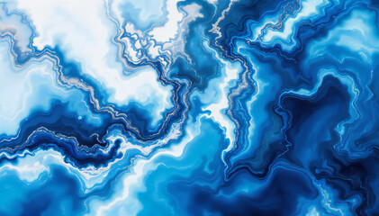 Fototapeta premium Abstract swirls of blue and white create a mesmerizing, fluid pattern, reminiscent of a celestial sky or ocean depths, inviting a sense of calm and tranquility.