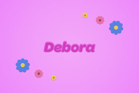 Debora female girl name illustration in pink with blossoms, flowers